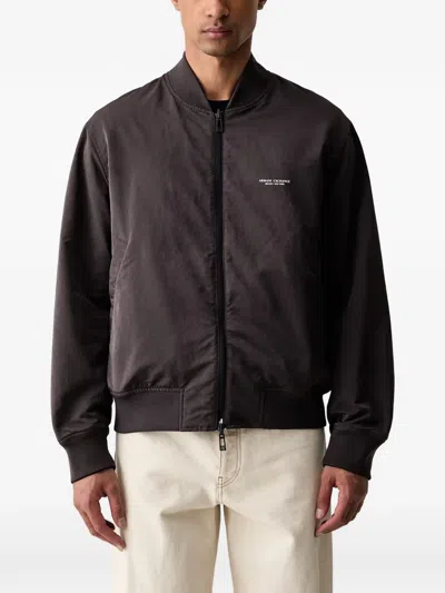 Armani Exchange Logo-patch Bomber Jacket In Brown