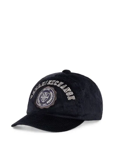 Armani Exchange Logo-patch Corduroy Baseball Cap In Black