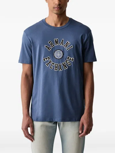 Armani Exchange Logo-patch Cotton T-shirt In Blue