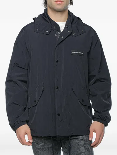 Armani Exchange Logo-patch Hooded Jacket In Blue