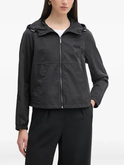 Armani Exchange Logo-patch Hooded Jacket In Gray
