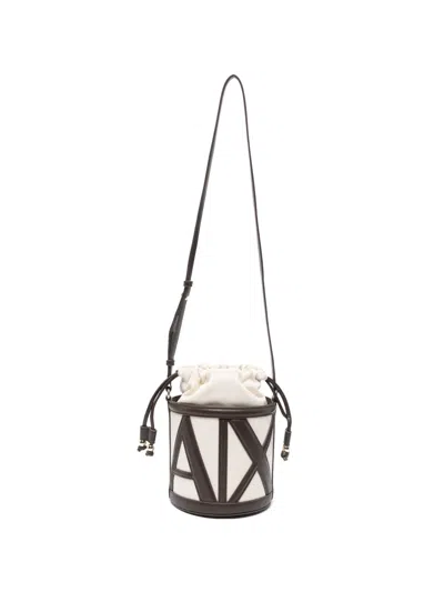 Armani Exchange Logo-patch Leather-trim Bucket Bag In Brown