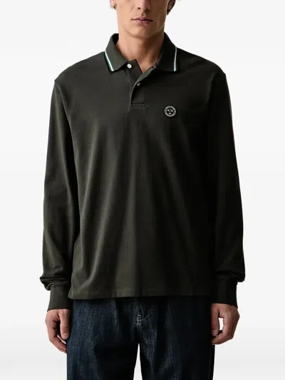 Armani Exchange Logo-patch Long-sleeve Polo Shirt In Green