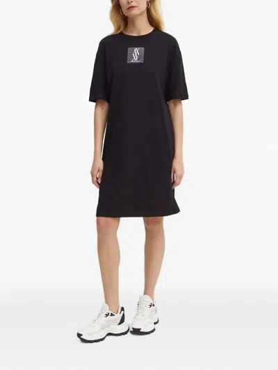 Armani Exchange Logo-patch Midi Dress In Black