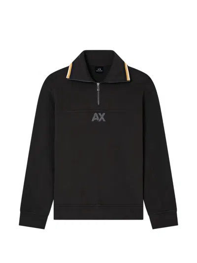 Armani Exchange Logo-patch Quarter-zip Sweatshirt In Brown