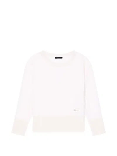 Armani Exchange Logo-patch Ribbed-trim Sweater In White