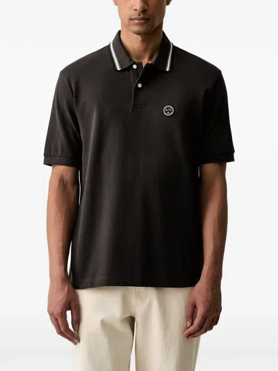 Armani Exchange Logo-patch Tipped Polo Shirt In Brown
