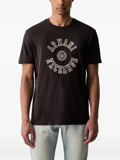 Armani Exchange Logo-patch T-shirt In Brown