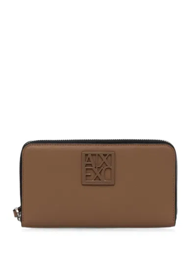 Armani Exchange Logo-patch Wristlet Wallet In Brown