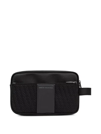 Armani Exchange Logo-patch Zip-around Wash Bag In Black