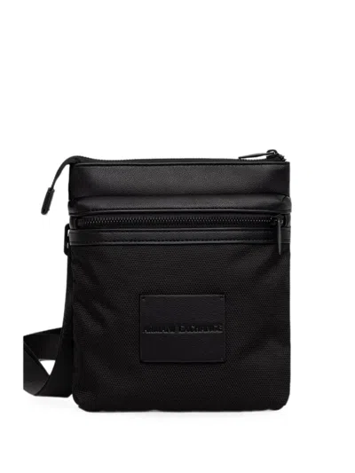 Armani Exchange Logo-patch Zip-fastening Messenger Bag In Black