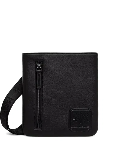 Armani Exchange Logo-patch Zip-pocket Messenger Bag In Black