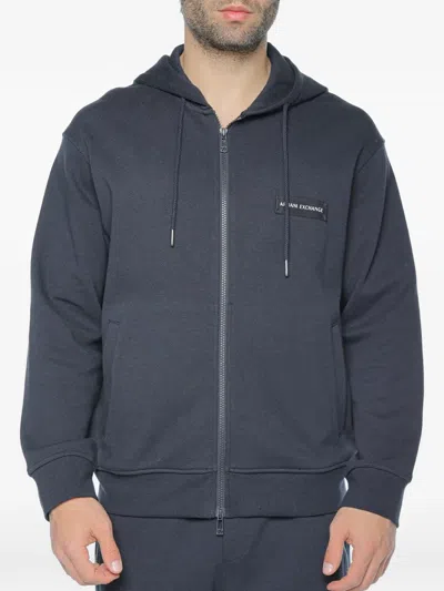 Armani Exchange Logo-patch Zip-up Hoodie In Black