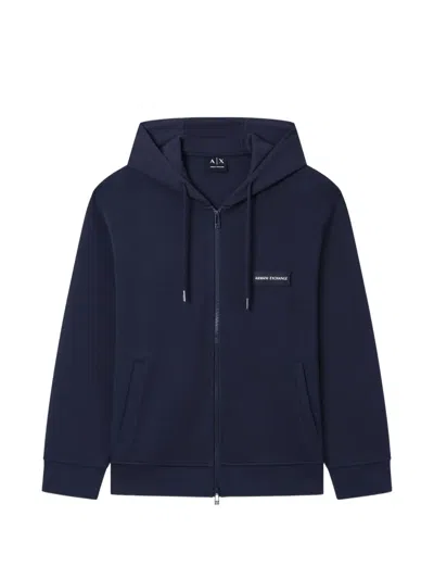 Armani Exchange Logo-patch Zip-up Hoodie In Blue