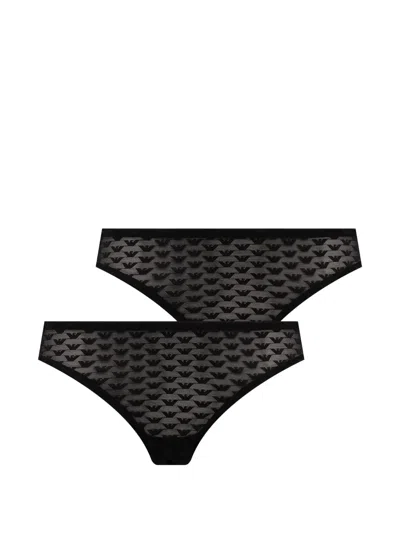 Armani Exchange Logo-pattern Mesh Briefs In Black