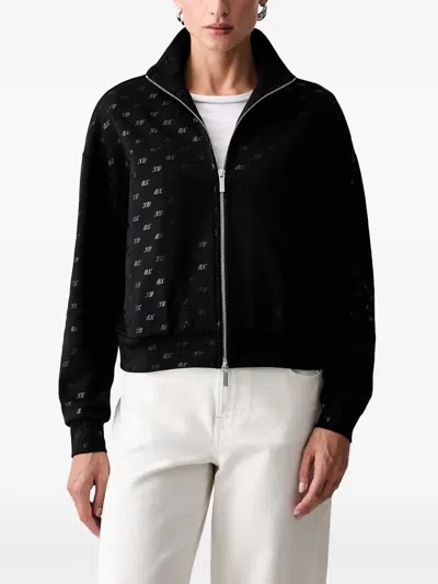 Armani Exchange Logo-pattern Zip-up Sweatshirt In Black