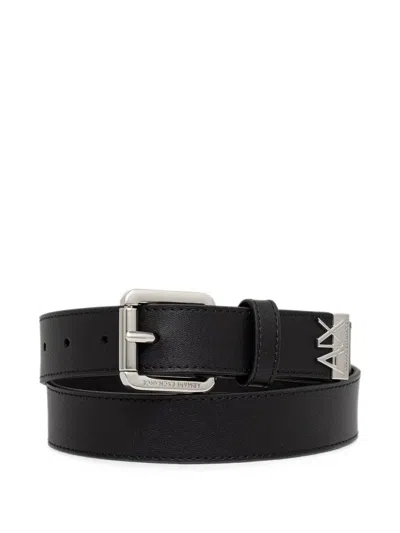Armani Exchange Logo-plaque Buckle Belt In Black