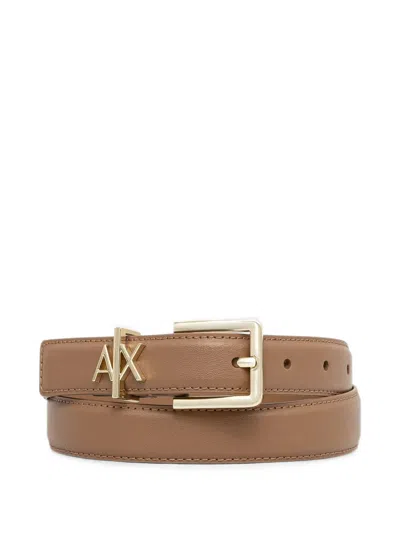 Armani Exchange Logo-plaque Buckle Belt In Brown