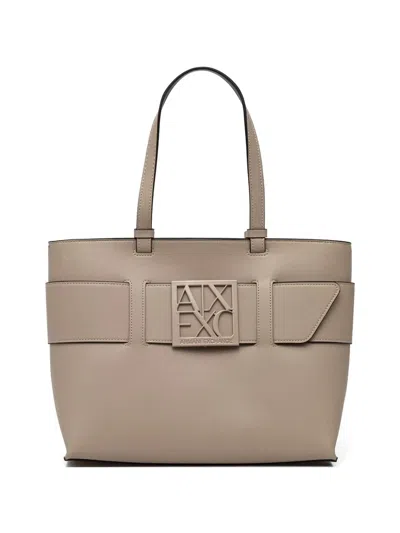 Armani Exchange Logo-plaque Buckled Tote Bag In Brown