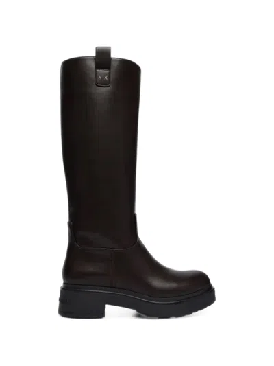 Armani Exchange Logo-plaque Chunky Knee-high Boots In Black