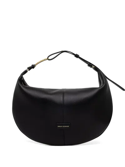 Armani Exchange Logo-plaque Crescent Tote Bag In Black