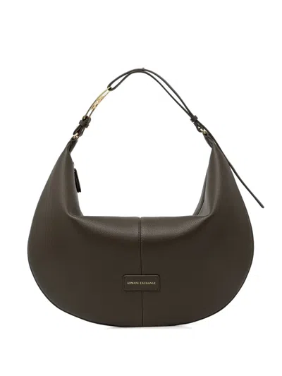 Armani Exchange Logo-plaque Crescent Tote Bag In Brown
