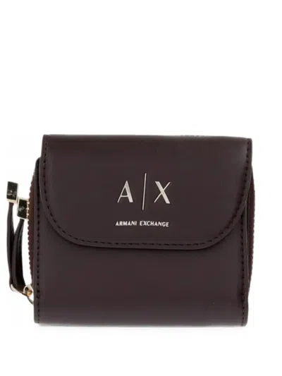 Armani Exchange Logo-plaque Foldover Wallet In Brown