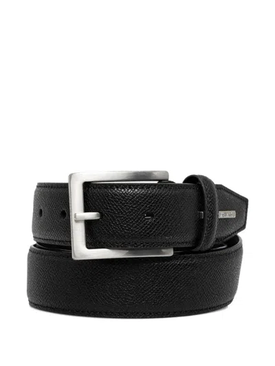 Armani Exchange Logo-plaque Grained Belt In Black