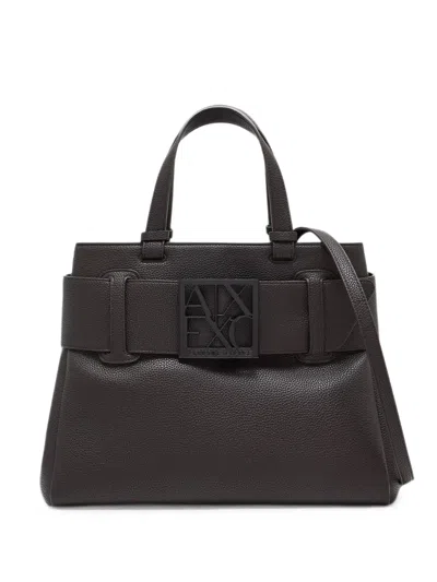 Armani Exchange Logo-plaque Grained Tote Bag In Brown