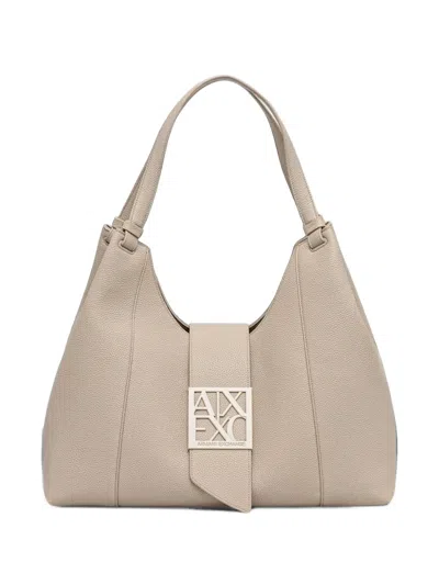 Armani Exchange Logo-plaque Grained Tote Bag In Neutral