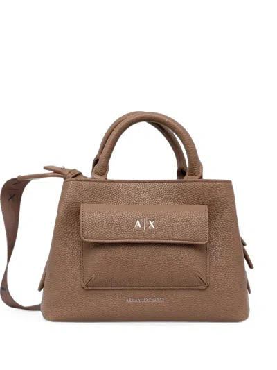 Armani Exchange Logo-plaque Grained-texture Tote Bag In Brown