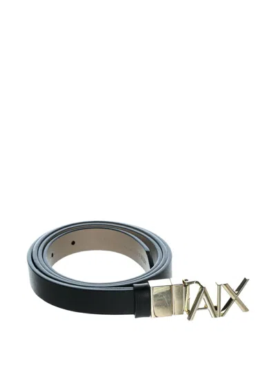 Armani Exchange Logo-plaque Leather Belt In Black