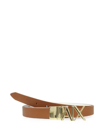 Armani Exchange Logo-plaque Leather Belt In Brown