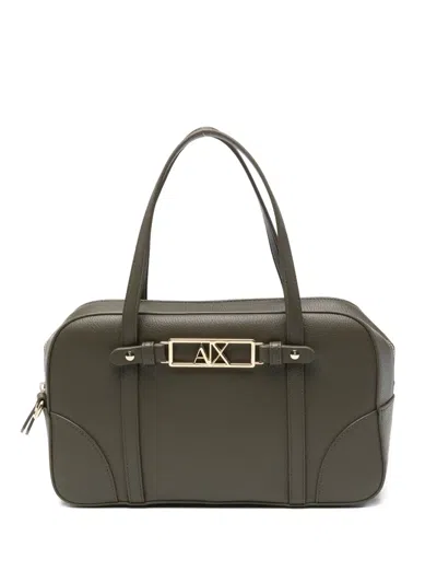 Armani Exchange Logo-plaque Leather Tote Bag In Green