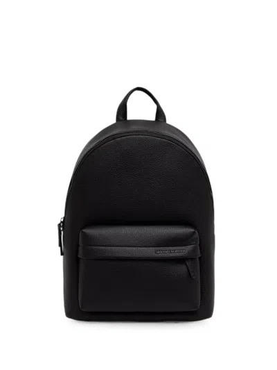 Armani Exchange Logo-plaque Pebbled Backpack In Black