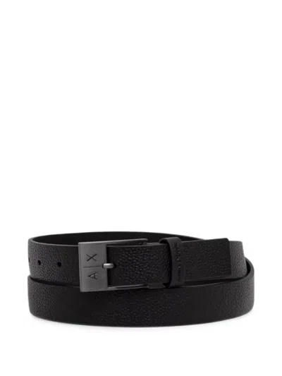 Armani Exchange Logo-plaque Pebbled Belt In Black