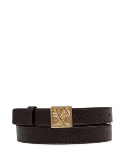 Armani Exchange Logo-plaque Pebbled Belt In Black