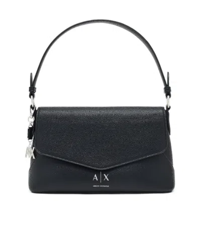 Armani Exchange Logo-plaque Pebbled Shoulder Bag In Black