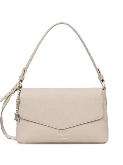 Armani Exchange Logo-plaque Pebbled Shoulder Bag In Neutral