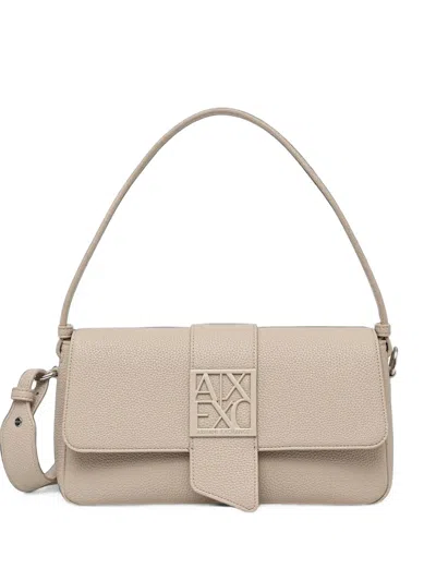 Armani Exchange Logo-plaque Pebbled Shoulder Bag In Pink