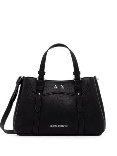 Armani Exchange Logo-plaque Pebbled Tote Bag In Black