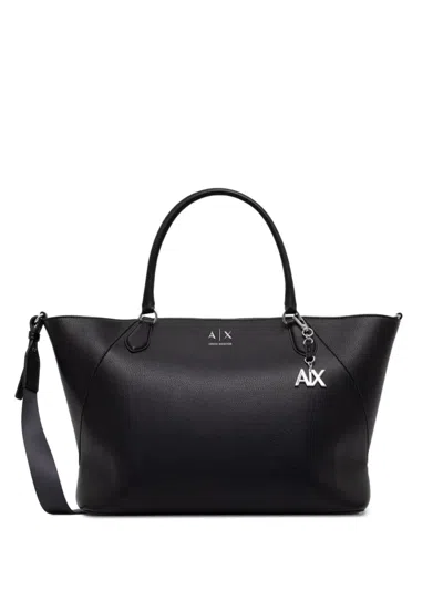 Armani Exchange Logo-plaque Pebbled Tote Bag In Black