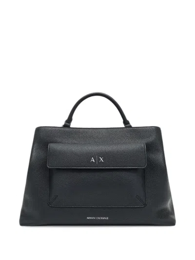 Armani Exchange Logo-plaque Pebbled Tote Bag In Black