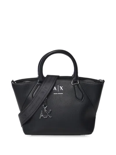 Armani Exchange Logo-plaque Pebbled Tote Bag In Black