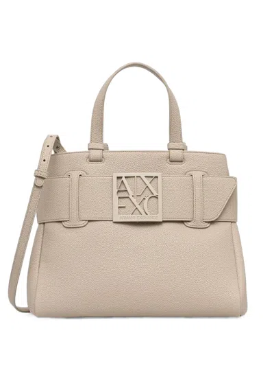 Armani Exchange Logo-plaque Pebbled Tote Bag In Neutral
