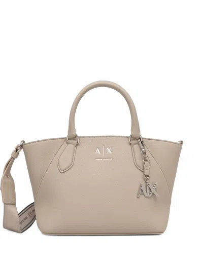 Armani Exchange Logo-plaque Pebbled Tote Bag In Gray