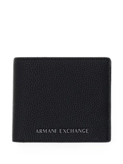 Armani Exchange Logo-plaque Pebbled Wallet In Black