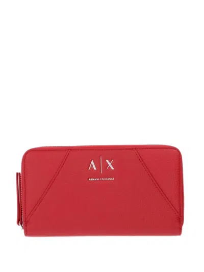 Armani Exchange Logo-plaque Pebbled Wallet In Red
