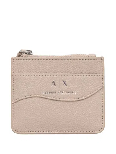 Armani Exchange Logo-plaque Pebbled-effect Cardholder In Pink