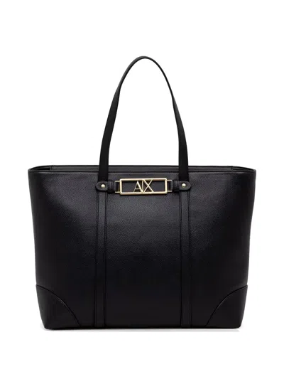 Armani Exchange Logo-plaque Pebbled-effect Tote Bag In Black